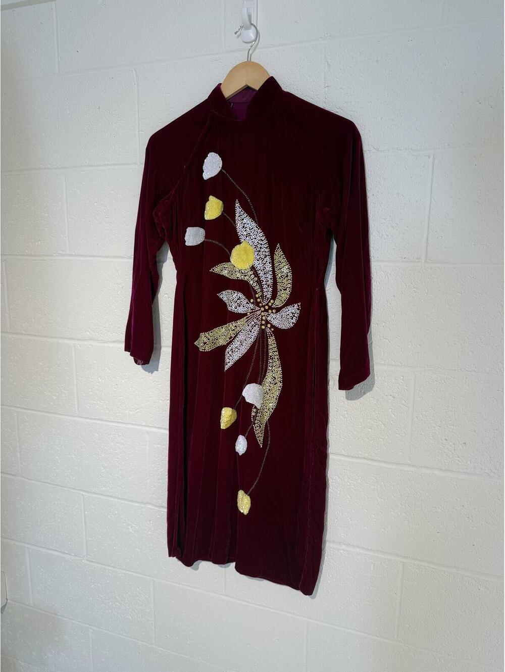Vintage Velvet Dress With Beaded Embroidery Detail